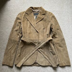 Vintage Banana Republic suede leather tan blazer/jacket with belt